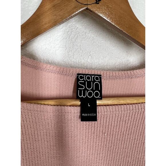 Clara Sun Woo Ribbed Knit Boxy Sweater Top Large Blush Pink Square Neck - Picture 2 of 5